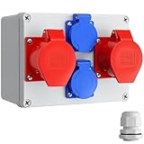 Combinaison de prises polyvalente : Équipé de 2 prises CEE 16A/32A étanche IP44 et de 2 prises européennes 16A 220V étanche IP54 (non compatible avec prises Type-E – norme française)