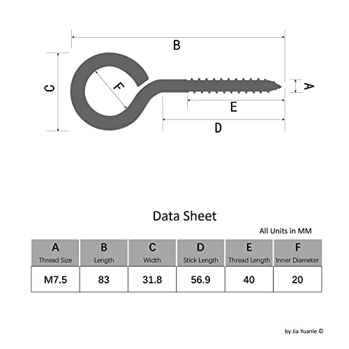 14 Stück Ösenschrauben Schrauboesen Edelstahl Set, M7,5 Ringschrauben mit Holzgewinde für Hängematten, Markisen, Hängesessel, Schaukelstühle