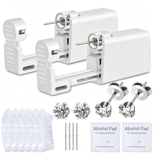 Anzero Ear Piercing Kit Disposable Ear Cartilage Piercing Gun Kit with Sterile CZ Studs, Painless Piercing Gun for Home Self-Use, Easy & Safe Piercing for Women, Men & Girls - 5MM