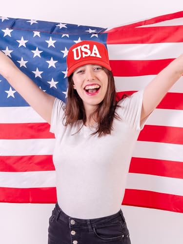 Image of 4Pcs USA Hats for Men Patriotic Hat Embroidered American Flag Baseball Cap | Classic USA Hat & USA Cap Set | 100% Cotton | American Flag Hats for Men Women | Adjustable Baseball Cap for Daily Wear