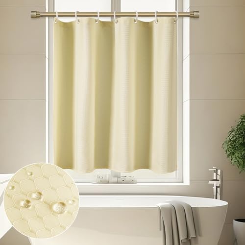 AooHome 浴室窓カーテン 80cm丈 厚め お風呂小窓カーテン 撥水 防カビ 目隠し 断熱 遮光 リング付き シャワーカーテン 小窓 速乾 間仕切り 高密度生地 ユニットバス 浴室 チェック柄 取付簡単 ベージュのサムネイル