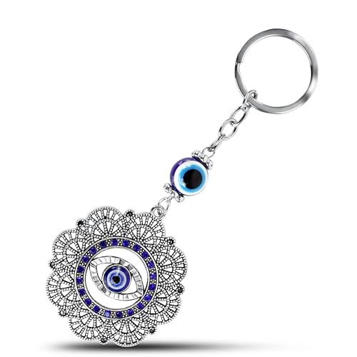 Image of Storite Evil Eye Mandala Keychain, Blue and Silver