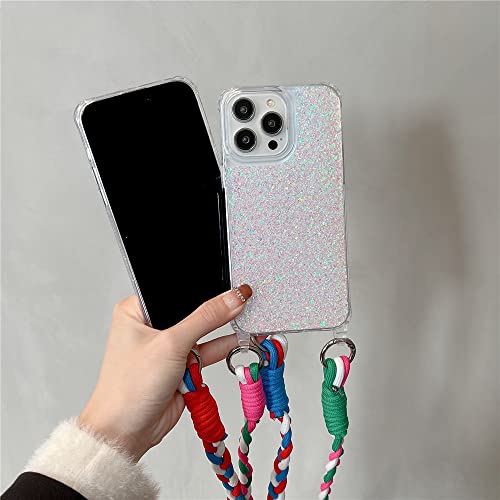 Coque paillettes iPhone 13 antichoc avec cordon transparent