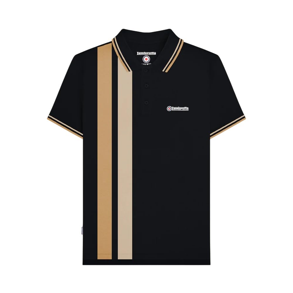Lambretta Mens Vertical Stripe Short Sleeve Polo Shirt (UK, Alpha, 3XL, Regular, Regular, Black Nomad)