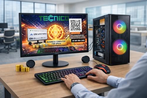 Image of TECNICO AI Ready Desktop PC - Core i5-3470 3.2GHz, 8GB RAM, 128GB SSD + 500GB HDD, 20inch Monitor, Windows 11, WiFi - Supports AI Tools Like ChatGPT for Office, Study & Business