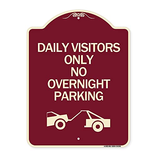 SignMission Designer Series Sign - Day Visitors Only No Overnight Parking (with Graphic) | Burgundy 18" x 24" Heavy-Gauge Aluminum Architectural Sign | Made in The USA