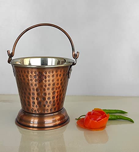 Image of Indian Art Villa Steel Copper Hammered Design Antique Dark Tone Bucket, Serveware & Tableware for Home, Hotel & Restaurants, Volume-300 ML