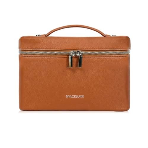 Makeup Bag, Travel Cosmetic Case with Brush Holder, Caramel Brown — 사진 2