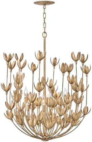 Hinkley Flora Medium Multi-Tier Chandelier, from the Lisa McDennon Collection, Handmade, Hand-Painted, Bulbs Nestled Inside Flowers, Converts to Pendant, in Burnished Gold