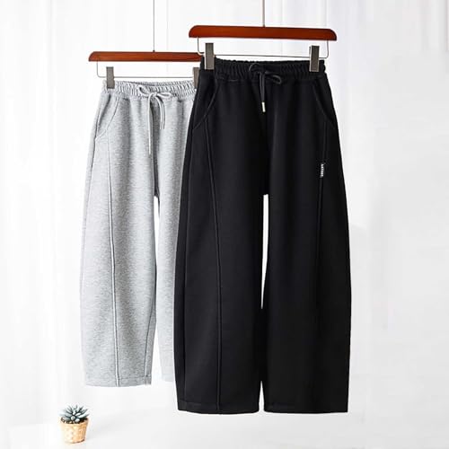 Girls Sweatpants Baggy Loose Wide Leg Straight Long Plain Pants High Waist Elastic Lightweight School Trousers with Pockets2