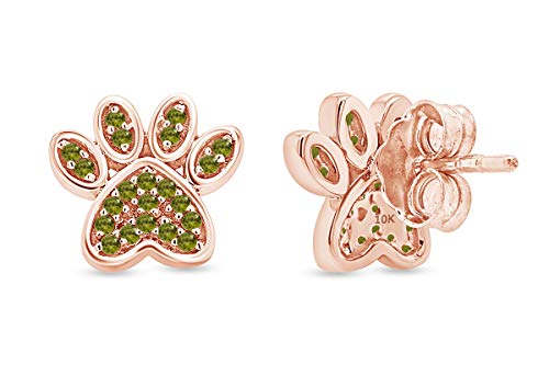 Round Cut Simulated Peridot Dog Paw Print Stud Earrings Jewelry For Women In 10K Rose Gold With Push Back #TOP2
