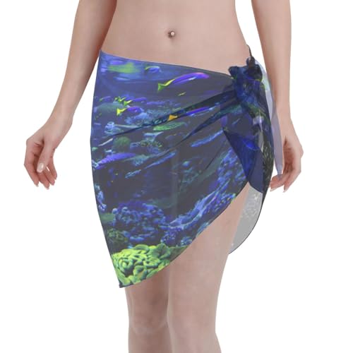 PHAYAH Cache-maillot de bain en mousseline de soie translucide avec motif colonie de corail sous-marin pour femme
