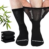 LOFIR Calcetines Diabéticos Hombre y Mujer: Bambú Sin Costuras Transpirables para Piernas y Pies Hinchados - Sin Elástico Extra Anchos para Ancianos y Embarazadas 3 Pares Talla 43-46 Negro