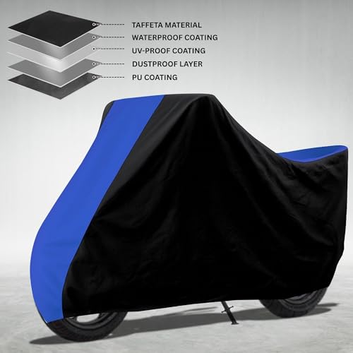 Image of Taffeta Bike Cover Premium Waterproof, Dustproof & UV Protected Two-Wheeler Body Shield | Heavy-Duty, All-Weather Protection | Universal Fit for Motorcycles & Scooters (Black Top Royal Blue)