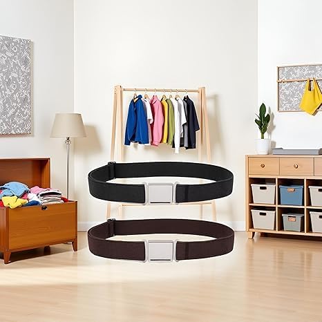 2 Pcs Black Brown Kids Magnetic Belt Adjustable Elastic Belt with Magnetic Buckle for Boys Girls