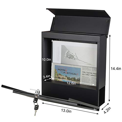 Caixas de correio de metal para parede com fechadura de chave, caixa de correio grande com compartim