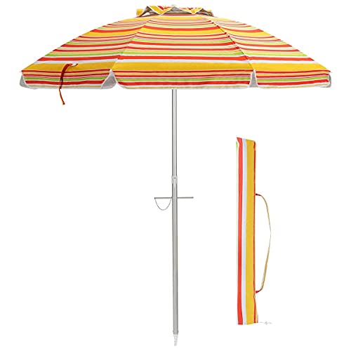 GYMAX Ø 198 cm Gartenschirm Strandschirm Terrassenschirm neigbar, runder Sonnenschirm aus Polyester, Marktschirm mit Tragetasche, mit Sonnenschutz UV 50 +, für Garten, Strand (Orange)