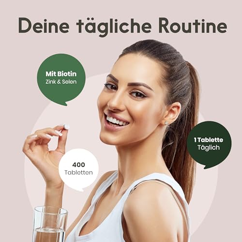 Biotin hochdosiert - 10.000 mcg - 400 Tabletten - Komplex mit Zink & Selen - Vegan & produziert in Deutschland - Verpackung kann variieren