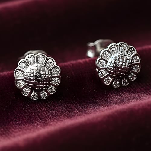Image of Silver Sunflower Stud Earrings