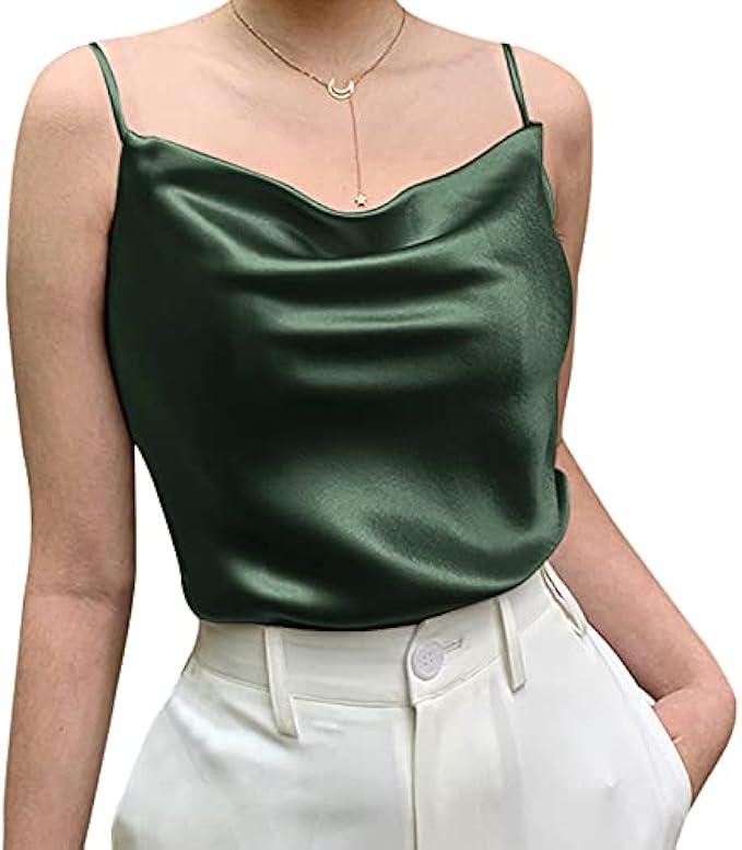 Miqieer Basic Women's Silk Tank Top Ladies V-Neck Camisole Silky Loose Sleeveless Blouse Satin Tank Shirt