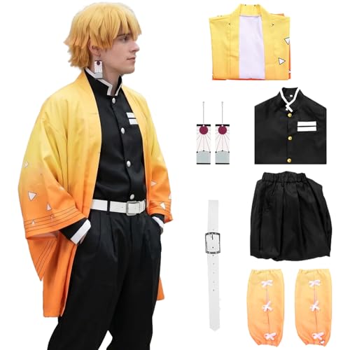 Alaiyaky Zenitsu Disfraz de cosplay, juego completo Zenitsu, kimono, Halloween, cosplay, anime, disfraz para adultos (XL, cosplay 3)