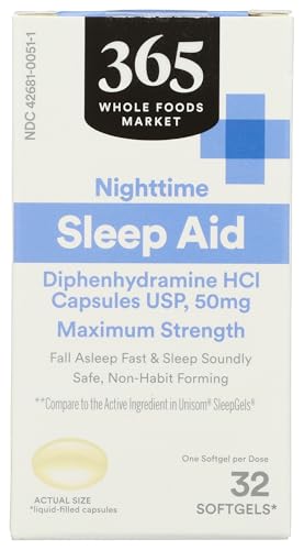 365 by Whole Foods Market Sleep Aid Diphenhydramine Soft Gels 50 MG, 32 CT