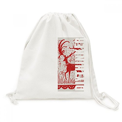 Sac cordon cerf cartoon en toile rouge avec imprimé animal durable