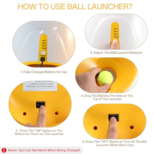 WEUYUY Automatic Dog Ball Launcher, with 12PCS Tennis Ball 3 Adjustable Distances Settings, Rechargeable Ball Launcher for Dogs,Interacive Dog Toys Thrower Machine Perfect for Small Dogs（Orange） - Thumbnail 7