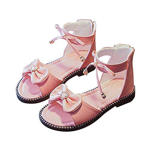Toddler Girls Sandals Pearl Rhinestone Bow Princess Shoes Summer Roman Shoes Little Child/Big Toddler Flip Flops Girl (Pink, 35)