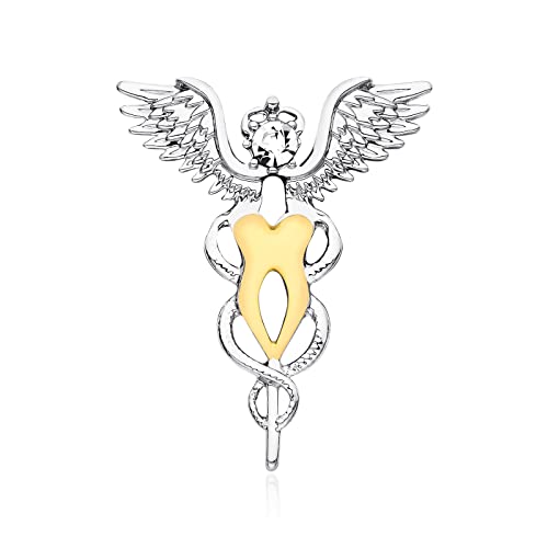 Image of Plikin 2pcs Dental Teeth Pins Brooch Medical Dentist Lapel Backpack Toothbrush Oral Care 14K Gold Plated Silver Pins Badge for Doctors Nurses