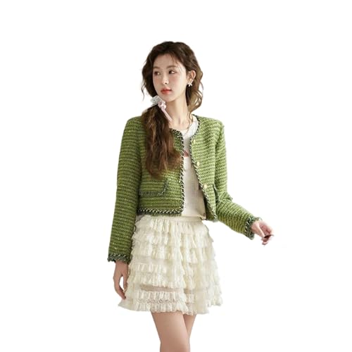 Veste courte parfumée femme tweed épais col rond haut d'épissure automne