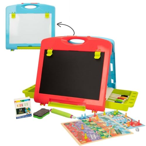 Image of PLUSPOINT Art Board Drawing & Learning Board for Kids 2 in 1 Drawing Doodle Slate for Kids Erasable Chalk Board Doodle Pad Helps Write & Sketch with Games,Travel Friendly kit for Boys and Girls 3+