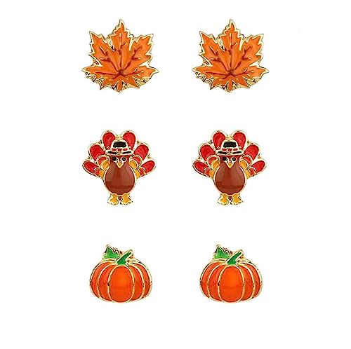 Rosemarie Collections Women's Fun Set Of 3 Fall Favorites Hypoallergenic Enamel Stud Earrings, 0.50