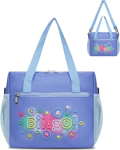 FOKDUVB Bingo Bag for Daubers Dabbers Dobbers Dotters Water Resistant Bingo Accessories Bag with Pockets for Adults Seniors (Light Blue)