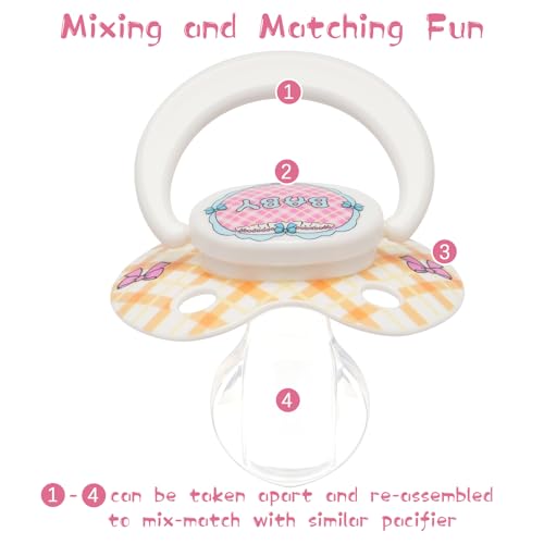 Image of Cute Adult Dummy: Big Shield Paci for Anxiety - Pretty Soft Silicone Nipple for Sleep - Butterfly Bows Large Binky for Autism with Case
