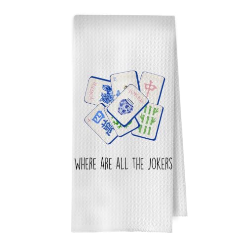 BlissfulAbon Funny Mahjong Kitchen Towels 16x24 Inch - Gifts for Mahjong Decorative Waffle Dish Towels, Mah Jong Gifts for Women Hand Towel, Tea Towel