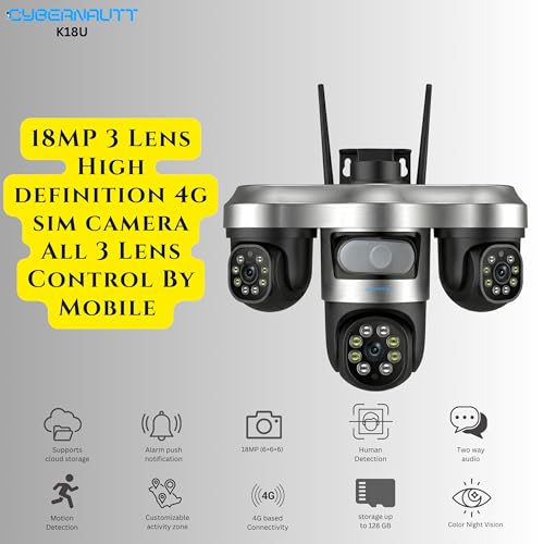 Image of XUGA Cybernautt Series K18U 18MP Triple Lens 4G Sim Camera 4G Sim Wireless Outdoor CCTV Camera with Three Side View | 360 | Night Vision | Motion Detection| All 3 Lens Mobile Controlled