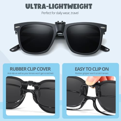 Trysee® Kids Clip on Sunglasses Over Prescription Glasses for Age 6-12 Boys Girls Polarized UV400 Protection Flip Up TSCO-J313