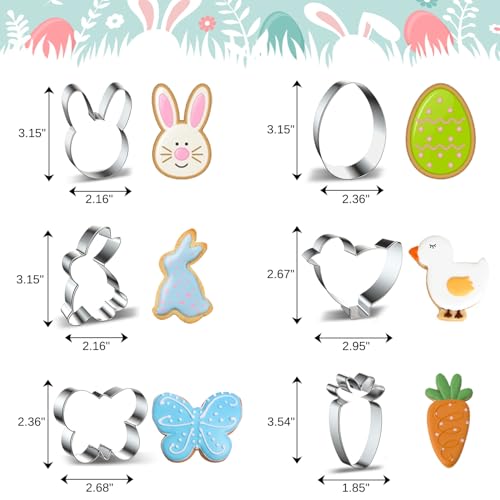 image for YomiFamily Easter Cookie Cutters Large Set of 6 - Egg, Chick, Carrot, 