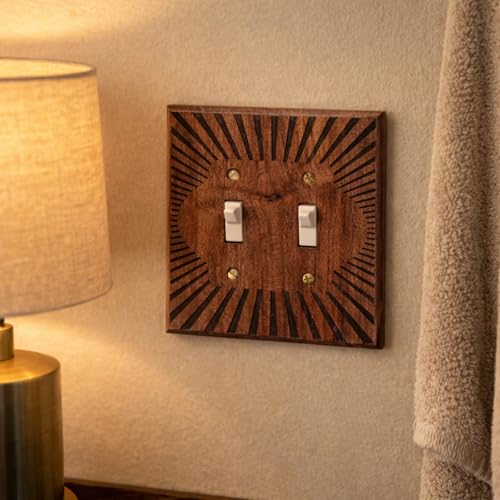 Cache-prises en bois de noyer DoubleFill plaque murale décorative double bascule marron - 8