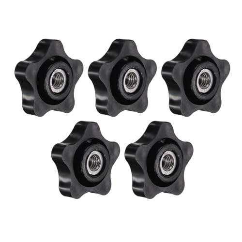 Image of sourcing map 5Pcs Star Knob, 5/16"-18 Star Shape Knurled Clamping Knobs Fluted Screw-On Through Hole Threaded Nuts for Industrial Furniture Tools Jigs Clamps, Black