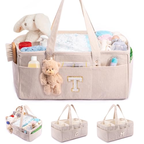 SFYBYHEART Initial Personalized Baby Diaper Caddy Organizer, Baby Storage Basket for Diapers and Baby Wipes, Shower Gfit for Baby, Nursery Diaper Organizer, Portable Baby Organizers and Storage