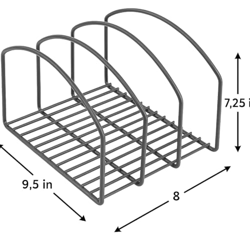 Image of Iron Pan & Pot Lid Organizer Rack - Black 3-Slot Cookware Holder for Cabinets & Pantry, Chopping Board Stand & Space-Saving Kitchen Organizer (9.5 x 8 x 7.25 in)