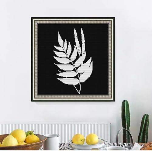 Image of Svarog 14CT Stamped Cross Stitch Kit for Beginners - Easy & Stylish DIY Embroidery with Simple Patterns, Ideal for Women's Relaxation | Black-and-White Plant(4) 12.2 x 12.2 inch