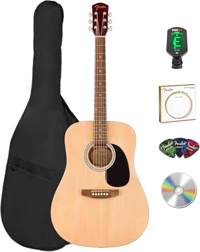 Fender Dreadnought Acoustic Guitar - Natural Bundle with Gig Bag, Tuner, Strings, Picks, and Austin...