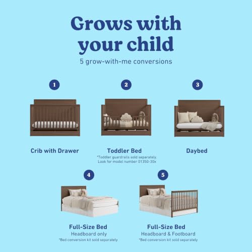Graco Sasha 5-in-1 Convertible Crib with Drawer (Hazelnut) – GREENGUARD Gold Certified Wood Crib, Converts to Toddler Bed, Daybed, Full-Size Bed, Stylish Classic Design - image 6