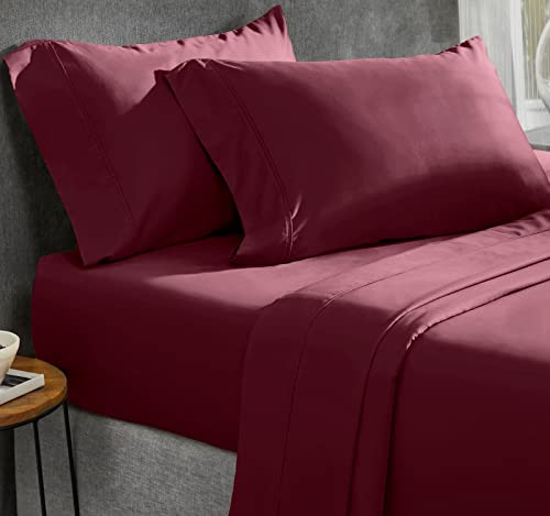 California Design Den 100% Cotton Sheets, Soft 4-Pc Queen Sheet Set, Cooling Sheets For Queen Size Bed, Deep Pockets, 400 Thread Count Sateen, Bedding Sheets & Pillowcases, Queen Sheets (Burgundy Red) #TOP14