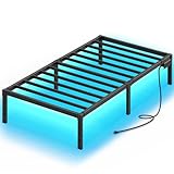 Rolanstar Bed Frame with USB Charging Station, Twin Bed Frame with LED Lights, Platform Bed Frame with Heavy Duty Steel Slats, 14' Storage Space Beneath Bed