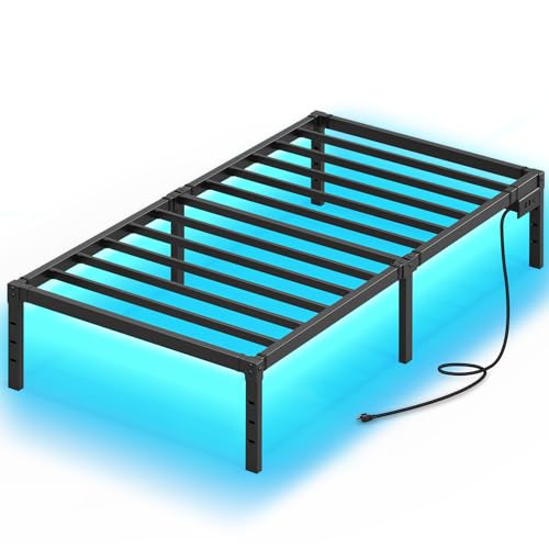 Rolanstar Bed Frame with USB Charging Station, Twin Bed Frame with LED Lights, Platform Bed Frame...