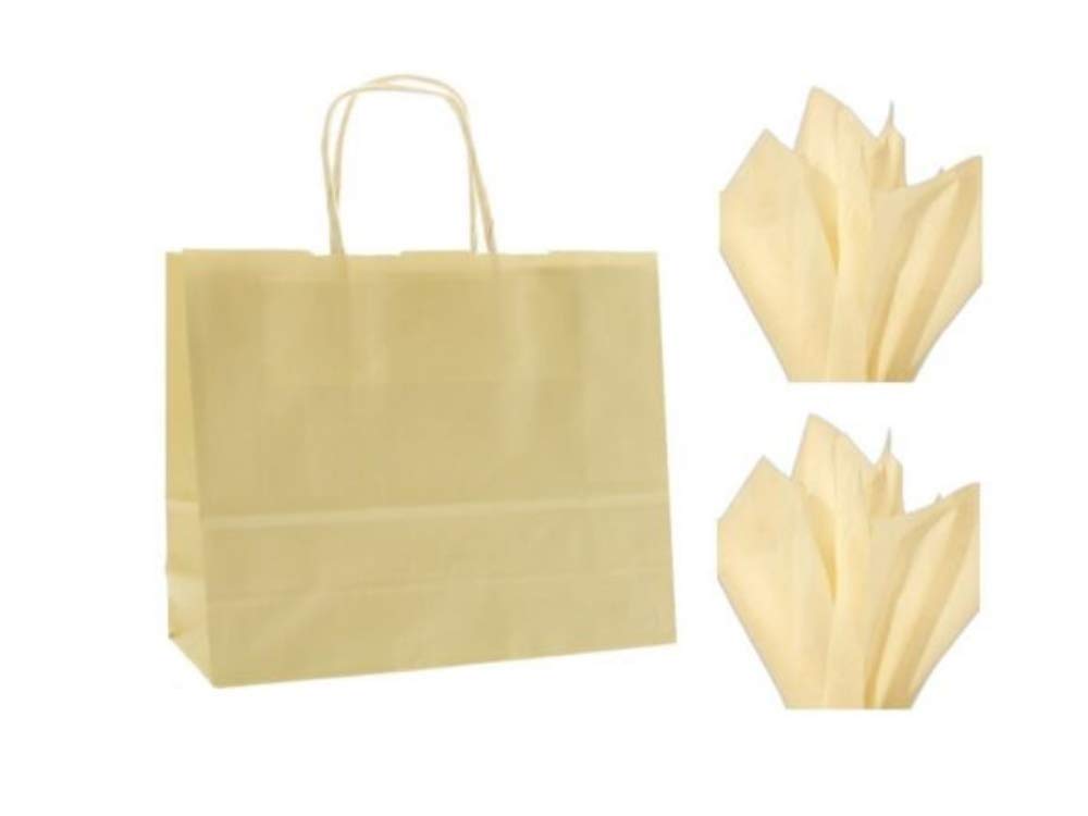 15 x Landscape Large Paper Party Gift Bags - Boutique Shop Bag & Tissue Wrap (Ivory Cream)
